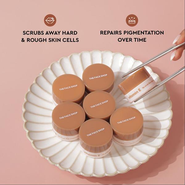 The Face Shop Vitamin E Gentle Exfoliating Lip Scrub with Korean Rice for Soft, Smooth, Glowy Lips 14 gm - Lip Scrubs