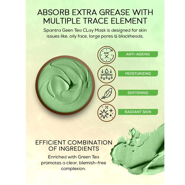 Spantra Green Tea Clay Mask 125 gm - Masks & Peels