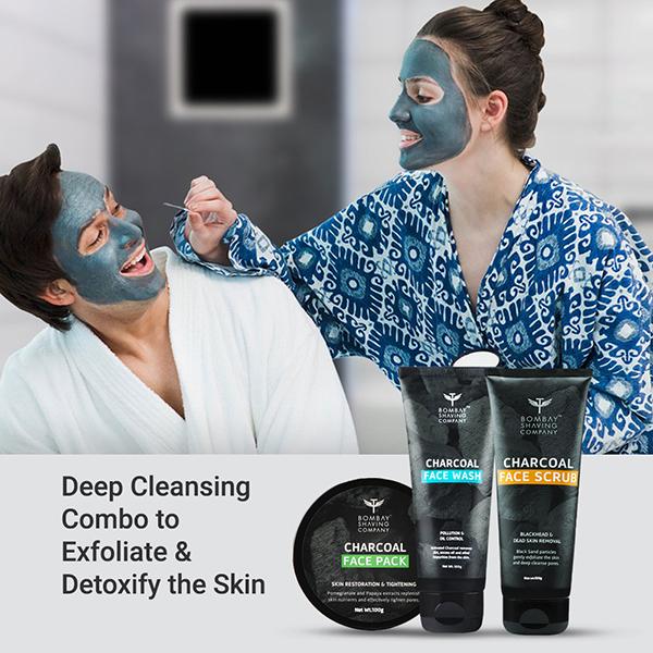 Bombay Shaving Company Deep Cleansing & De-Tan Charcoal Set With Face Scrub 300 gm - Scrubs & Exfoliants