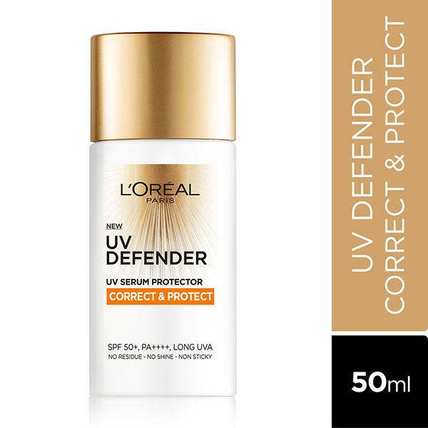 Netmeds | L'Oreal Paris UV Defender Serum Protector Sunscreen SPF 50 PA+++, Correct & Protect 50 ml