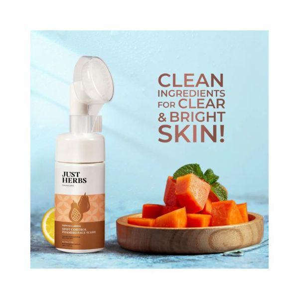 Just Herbs Papaya Lemon Spot Control Foaming Face Wash 100 ml - Scrubs & Exfoliants