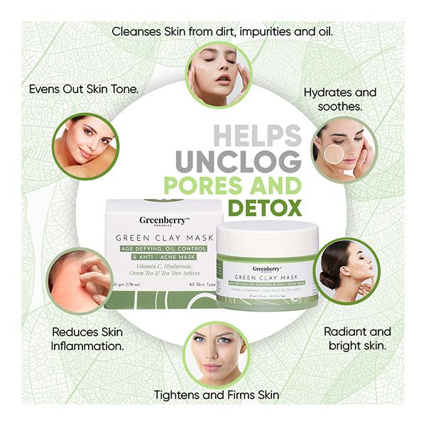Greenberry Organics Green Clay Mask 50 gm - Face Creams