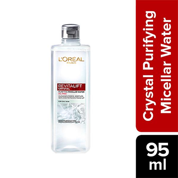 L'Oreal Paris Revitalift Crystal Purifying Micellar Water With Oil-Free Technology, Cleanses pores & removes makeup 95 ml