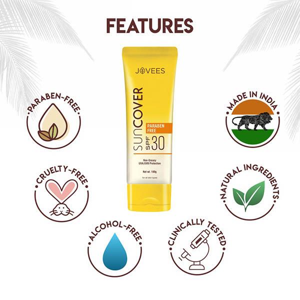 Jovees Sandalwood Natural Sun Cover (SPF 30) 100 gm - Body Sunscreen