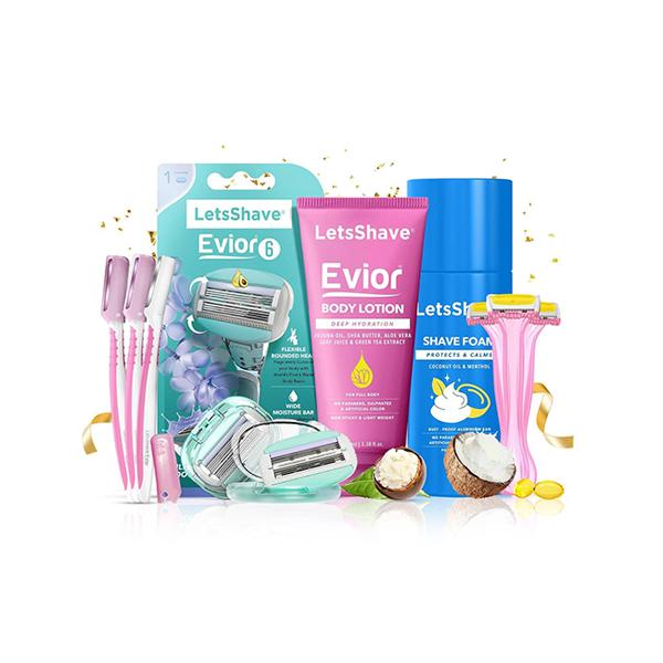 Netmeds | LetsShave Evior 6 Body Razor 1's + After Shave Balm 100 ml + Evior Whipped Shave Cream 150 gm + Face Razor 3's