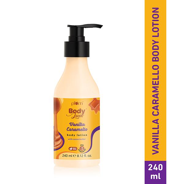 Netmeds | Plum Bodylovin Vanilla Caramello Body Lotion Cocoa Butter and Vit B5, Dry Skin, Brightens Skin 240 ml