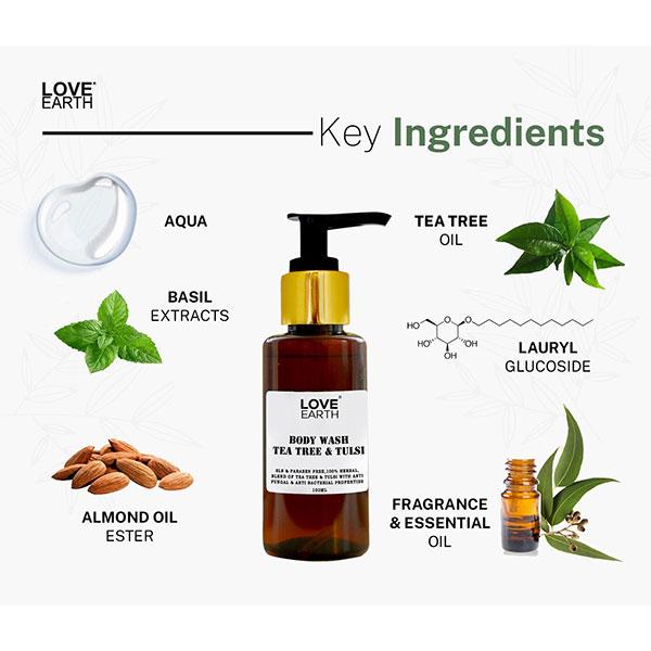 Love Earth Body Wash Tea Tree Tulsi for Moisturising Skin with Anti-bacterial Properties 100 ml - Shower Gels & Body Wash