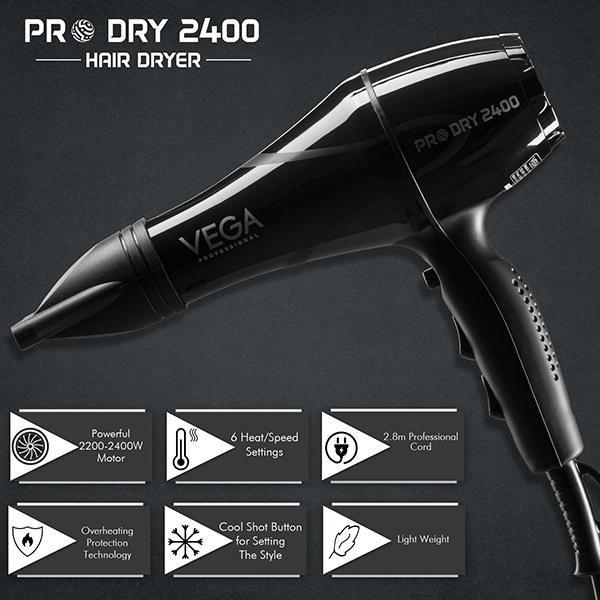 VEGA Professional Pro Dry 2200-2400W Hair Dryer for Salon Professionals and Styling at Home,VPMHD-03 1's - Hair Dryers
