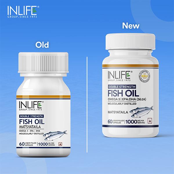 INLIFE Omega 3 Double Strength Fish Oil 1000 mg Capsules 60's - Omega Fish Oil Fatty Acids