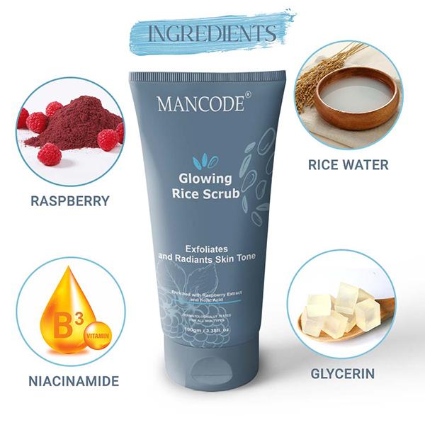Mancode Glowing Rice Face Scrub For Exfoliates And Radiants Skin Tone 100 gm - Scrubs & Exfoliants