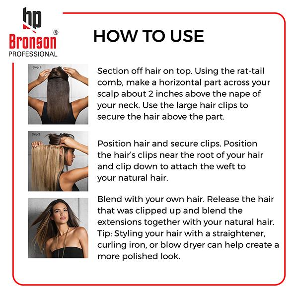 Bronson Professional Hair Extensions Straight Hair 5 Clip-In 24 inch Natural Black No 3 1's - Hair Clips/Bands