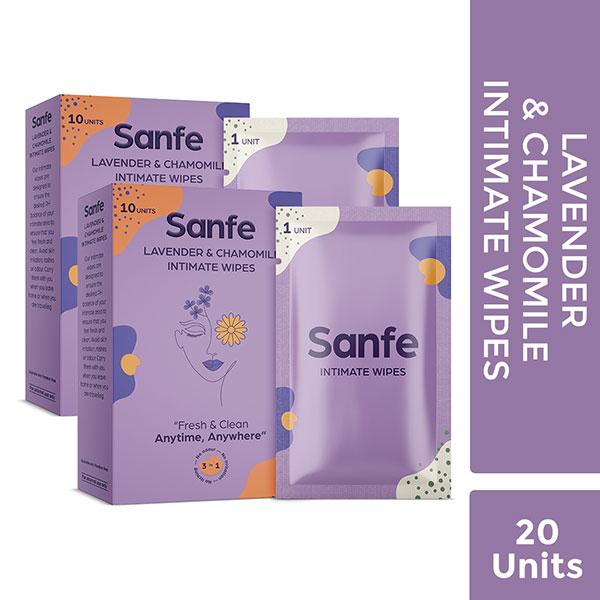 Netmeds | Sanfe Intimate Wipes Combo - Lavendar & Chamomile (Pack of 2 X 10's)