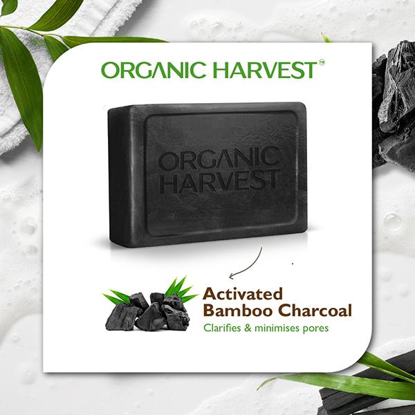 Organic Harvest Luxurious Bathing Bar - Activated Bamboo Charcoal, Activated Bamboo Charcoal Soap 125 gm - Soaps