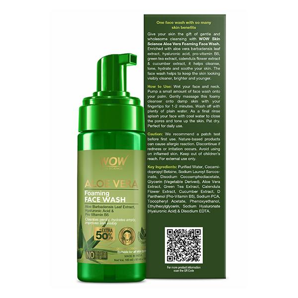 WOW Skin Science Aloe Vera Foaming Face Wash 100 ml - Face Washes