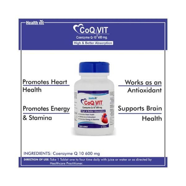 Healthvit High Absorption CoQ Vit Coenzyme Q-10 - 600 mg-Capsules 60's - General Health