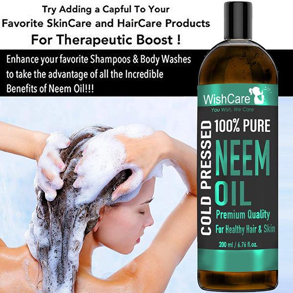 Wishcare 100% Pure Cold Pressed Neem Oil For Healthy Hair And Glowing Skin 200 ml - Hair Oils