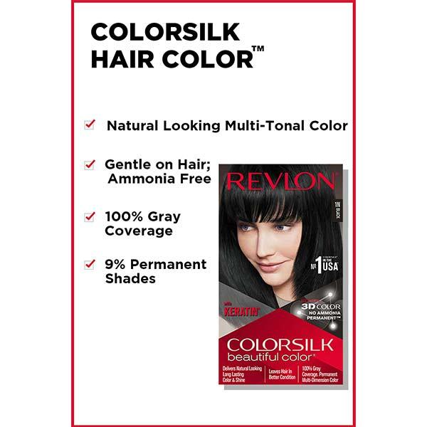 Revlon Colorsilk Hair Color With Keratin 3D Color No Ammonia - 1N Black 90.8ml + Free Outrageous Shampoo 90ml 1's - Crème