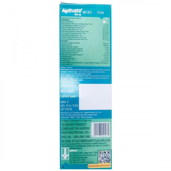 Aptivate Syrup - Tasty Pineapple Flavour 175 ml (Free Apsara Platinum Gift Pack Worth Rs.25) - Digestive Health
