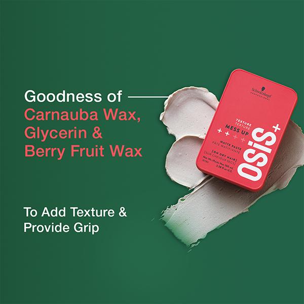 Schwarzkopf Professional OSiS+ Mess Up Hair Styling Matte Paste,Easy to Mould,Easy to apply and Wash, Vegan, Medium Hold, Dry and Non-Greasy, Matte finish, Pomade 100 ml - Hair Gels & Waxes