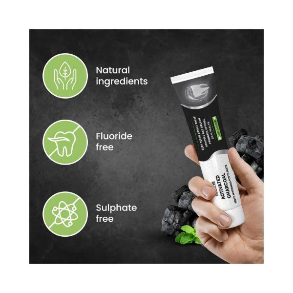 Healthvit Activated Charcoal Toothpaste For Teeth Whitening, Fluoride Free, Sulfate Free Mint Flavour 100 gm - General Health