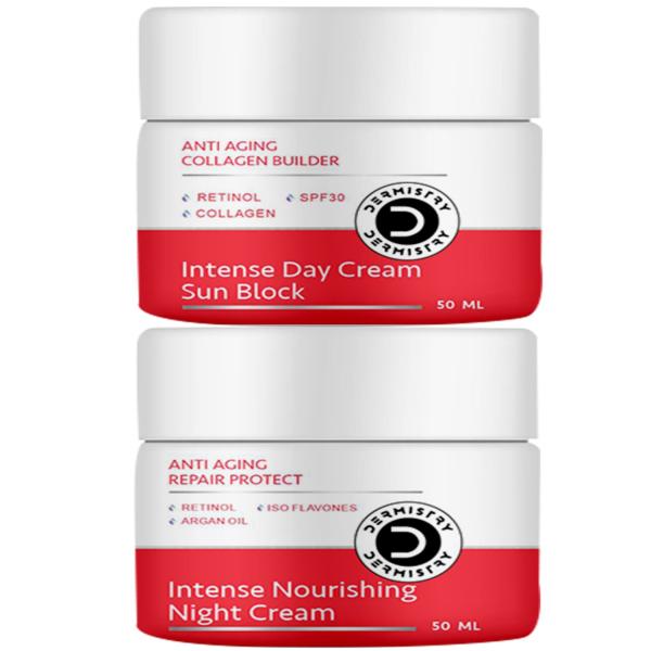 Netmeds | Dermistry Anti Aging Retinol Collagen SPF 30 Intense Day Cream  50 ml + Anti Aging Repair Protect Intense Nourishing Night Cream 50 ml