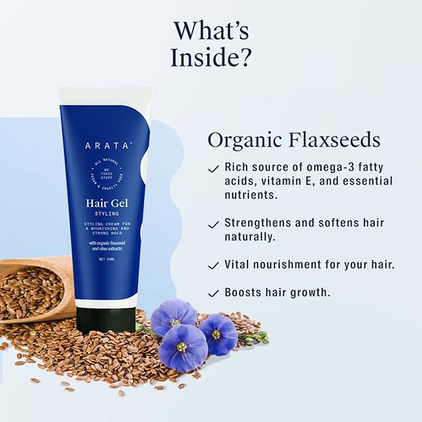 Arata Natural Hair Gel for Styling, Shaping, Strong Hold and with Organic Flaxseed and Extracts 50ml - Hair Gels & Waxes