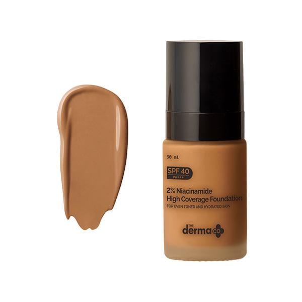 The Derma Co. 2% Niacinamide High Coverage Foundation, 1% Hyaluronic Acid and SPF 40 PA+++ for 12 Hr - 07 Cinnamon 30 gm - Foundation