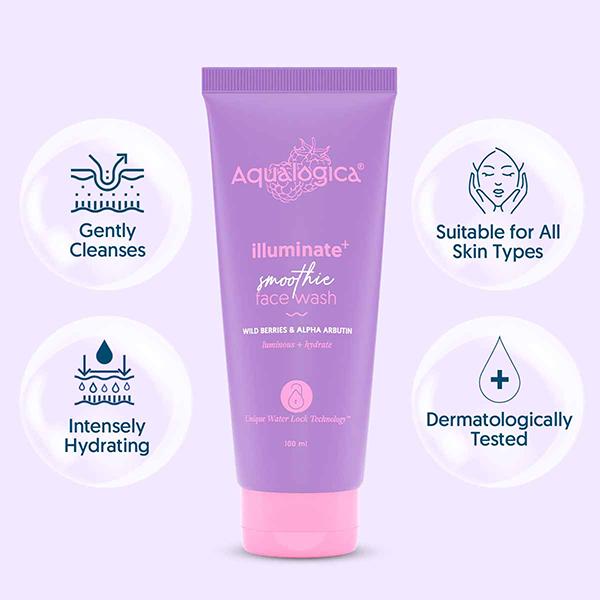 Aqualogica Illuminate + Smoothie Face Wash With Wild Berries And Alpha Arbutin 100 ml - Face Washes