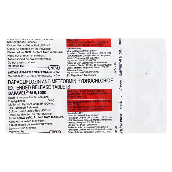 DAPAVEL M 5/1000 Tablet 10's - Diabetes-Ant