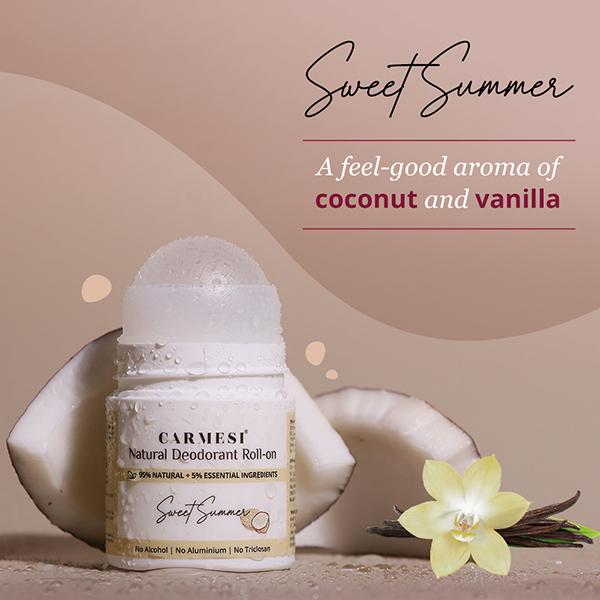 Carmesi Natural Deodorant Roll-On for Women, Controls Sweat & Odour All Day, Sweet Summer 50 ml - Women Deodorants/Roll-Ons