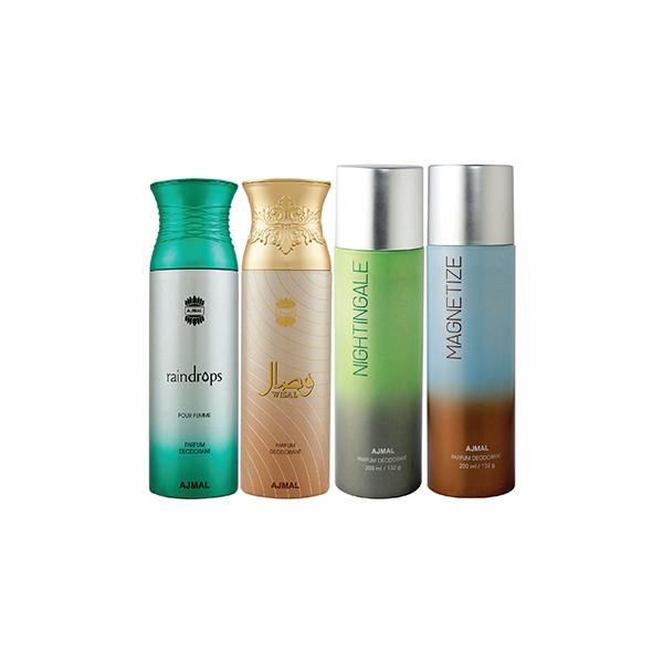 Ajmal 1 Raindrops Femme, 1 Wisal, 1 Nightingale And 1 Magnetize Deodorants Pack of 4 200 ml - Deodorants/Roll-Ons