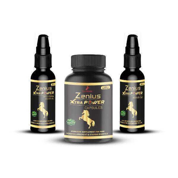 Netmeds | Zenius Xtra Power Booster Oil 50 ml + Xtra Power Capsule 60 's + Xtra Power Intimate Gel 50 ml 1's