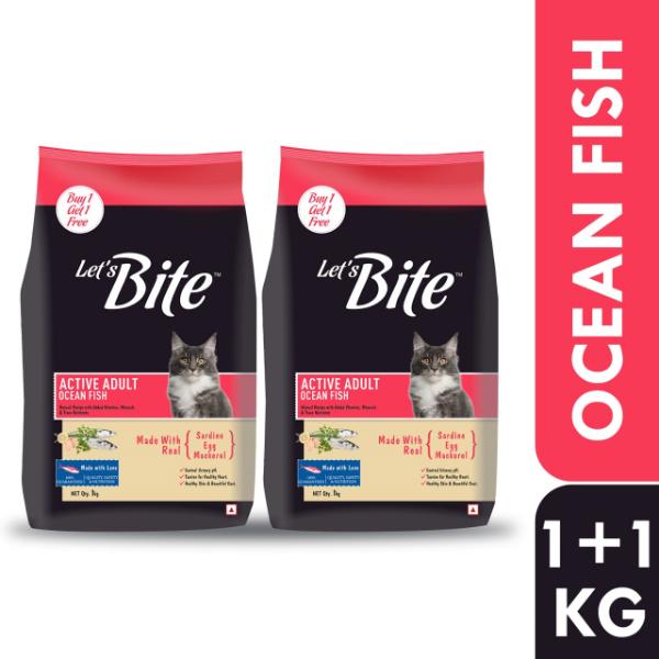 Netmeds | Let's Bite Active Adult Dry Cat Food 1kg (Buy 1 Get 1 Free) 1's