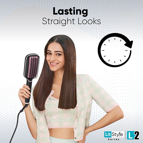 Vega Litstyle L2 Straightener Brush for Women with Smart Memory Function, Quick Heat-Up (VHSB-07) 513 gm - Straighteners