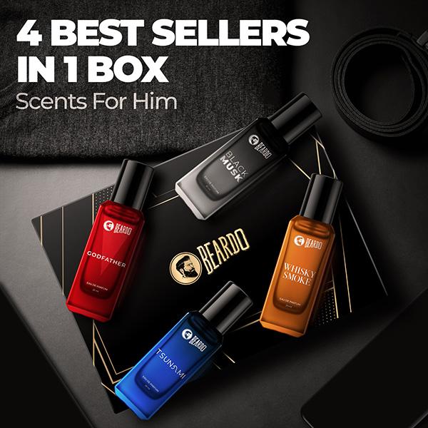 Beardo Assorted Perfume for Men Whisky Smoke, Godfather, Tsunami and Black Musk 4 x 20ml 1's - Men Perfumes (Edt/Edp)