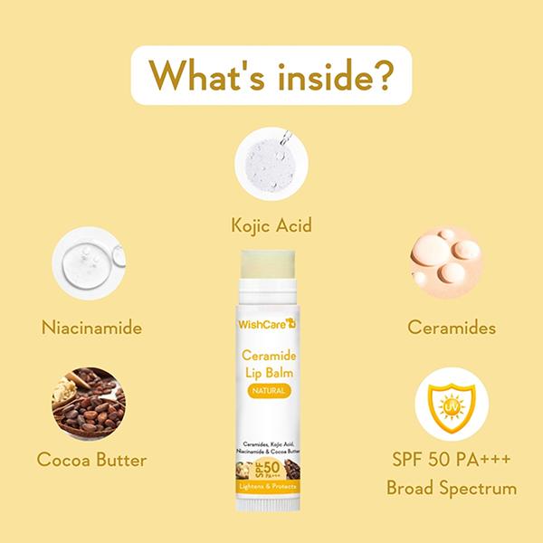 WishCare Ceramide Lip Balm with SPF50 PA+++ - Kojic Acid & Niacinamide - For Lip Lightening 5 gm - Lip Balms