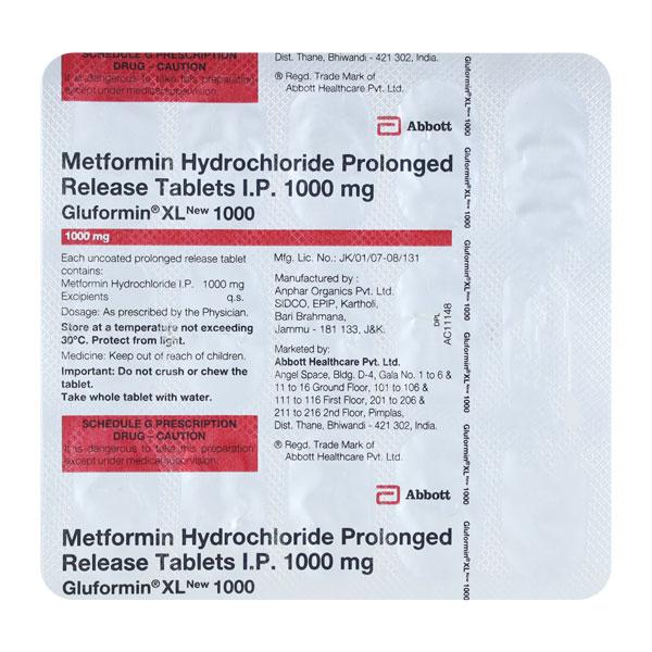 GLUFORMIN XL NEW 1000 Tablet 15's - Diabetes-Ant