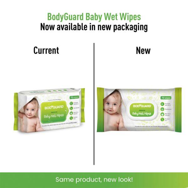 BodyGuard Premium Baby Wet Wipes with Aloe Vera Extract (Pack of 2 x 72's) - Diapers & Wipes