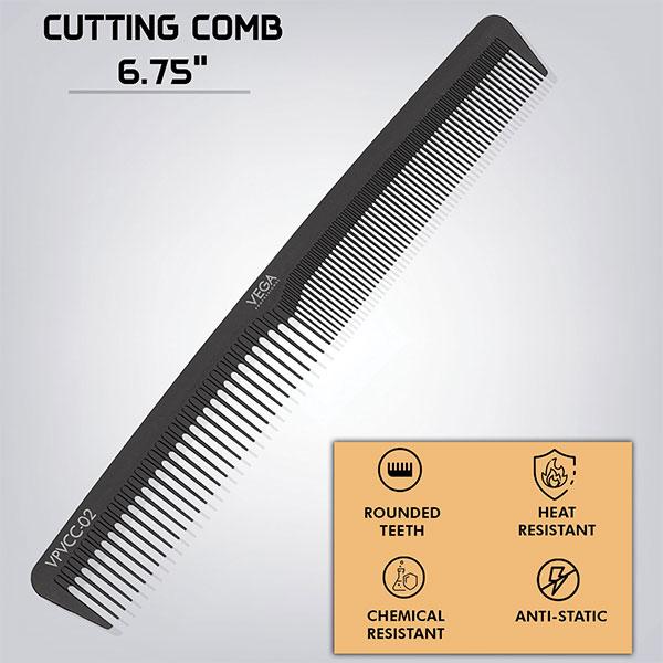 Vega Professional Cutting Comb 6.75' (Carbon Anti-Static Black Line Hair Comb) (VPVCC-02) 1's - Hair Combs
