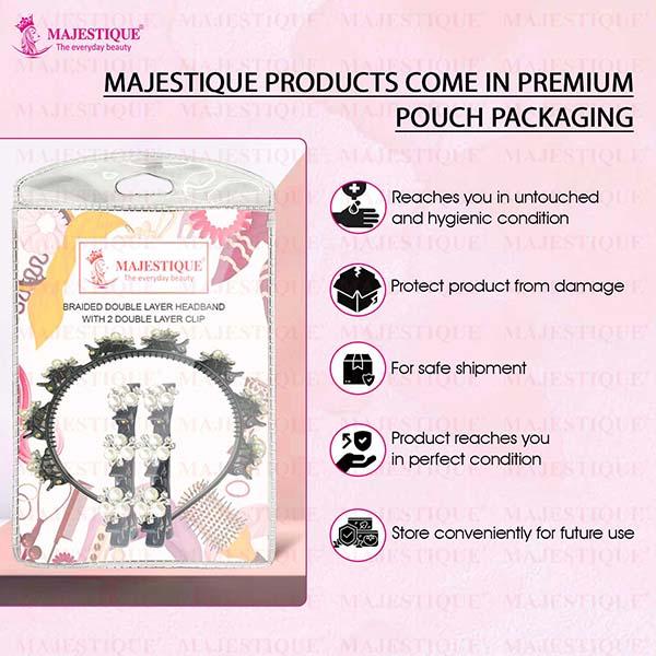 Majestique Double Layer Twist Plait Headband With Pearl Flower Alligator Clips - 3 Pcs Multicolor 1's - Hair Clips/Bands