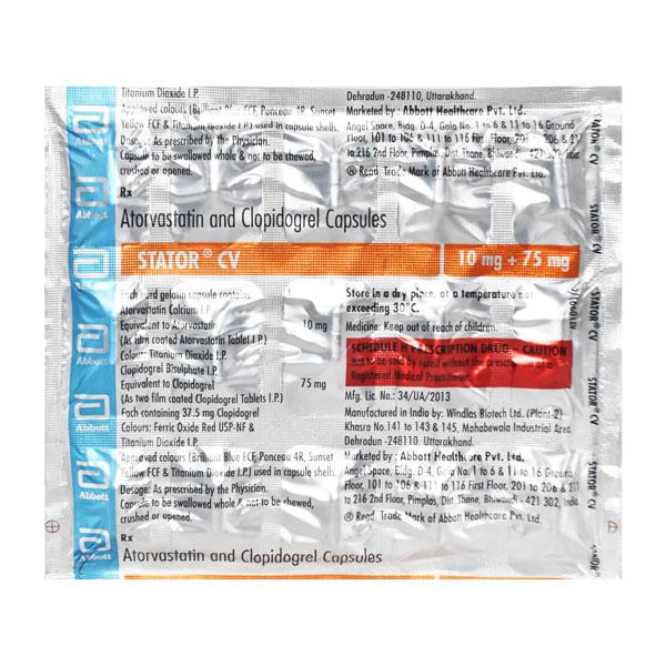 Stator CV 10/75mg Capsule 15'S - High Cholesterol-Dys