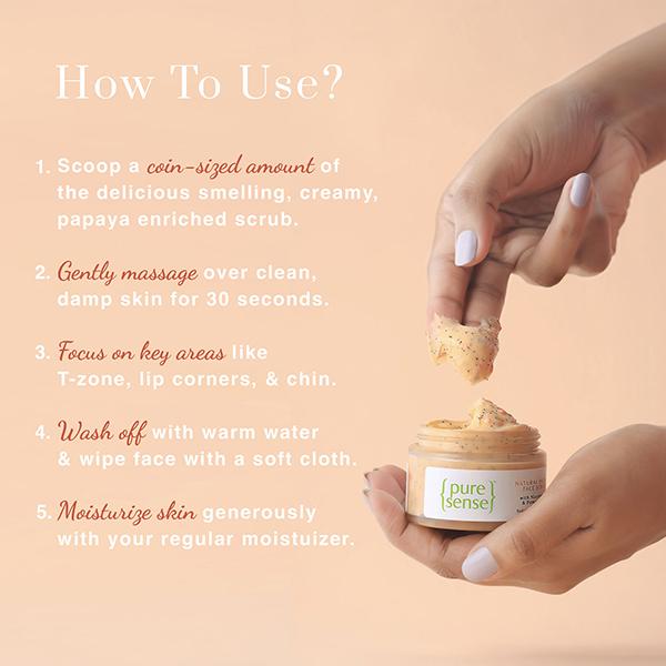 Pure Sense Natural Papaya Face Scrub with Niacinamide & Pomegranate 50 gm - Scrubs & Exfoliants