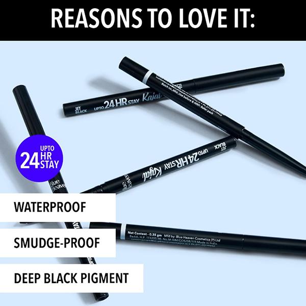 Blue Heaven 24 Hr Stay Kajal, Jet Black 0.30gm - Kajal & Kohls