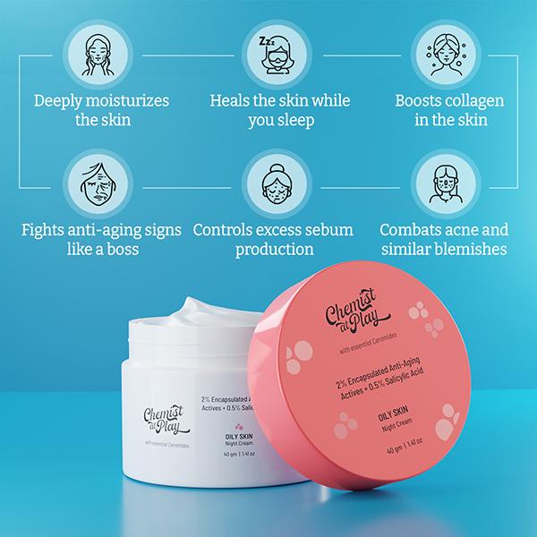 Chemist At Play Night Cream for Oily AcneProne Skin 40 gm - Night Cream