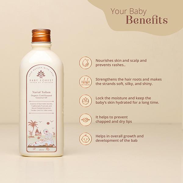 Baby Forest Narial Tailam- Organic Cold Pressed Coconut Oil 200 ml - Creams, Lotions & Oils
