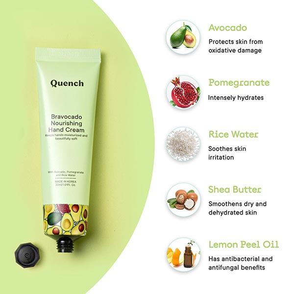 Quench Botanics Avocado Korean Hand Cream with Pomegranate & Shea Butter (Fruity Scent) 30 ml - Hand Creams