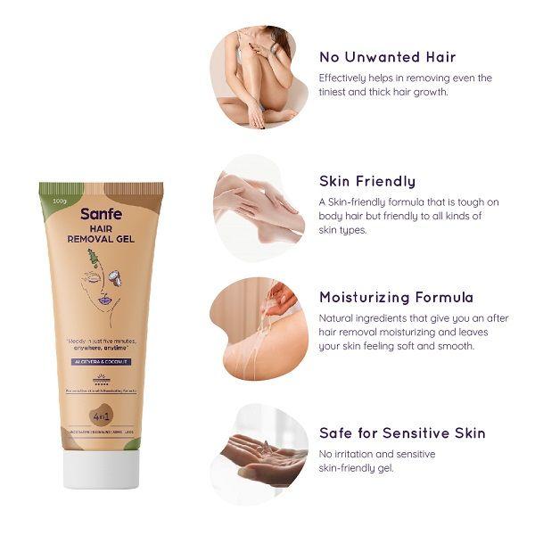 Sanfe Hair Removal Gel - Aloevera & Coconut 100 gm - Shaving & Hair Removal