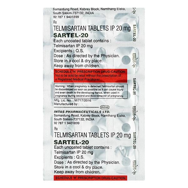 Sartel 20mg Tablet 15'S - Hypertension-Ang