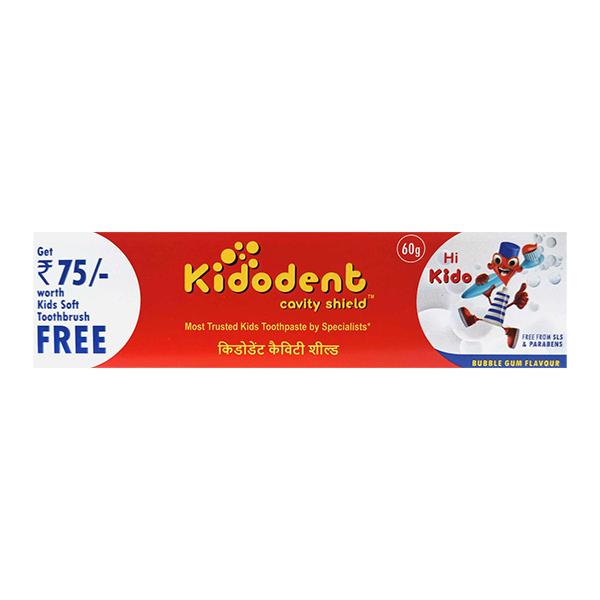 Netmeds | KIDODENT CAVITY SHIELD BUBBLE GUM FLAVOUR (RS.75 WORTH FREE KIDS SOFT TOOTH BRUSH) Tooth Paste 60g