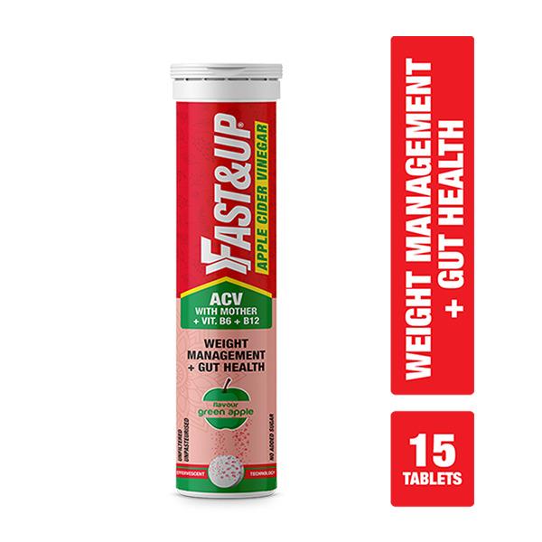 Fast&Up Apple Cider Vinegar ACV With Mother Vitamin B6 & B12 Effervescent Tablet - Green Apple Flavour 15's - Apple Cider Vinegar - Acv